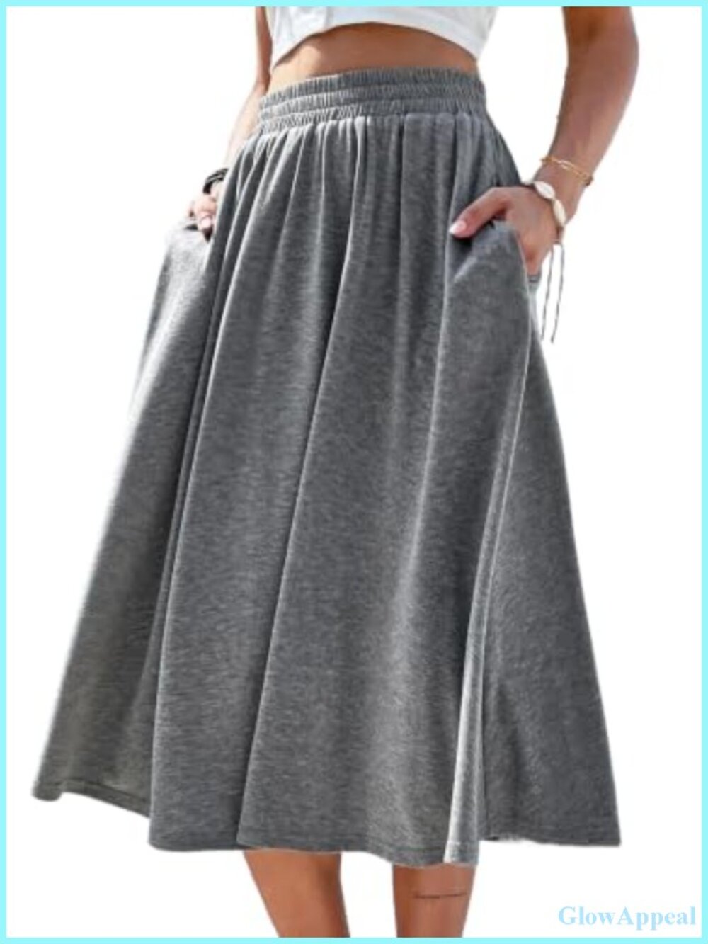 Women's Midi A-Line Swing Flowy Skirt with Pockets